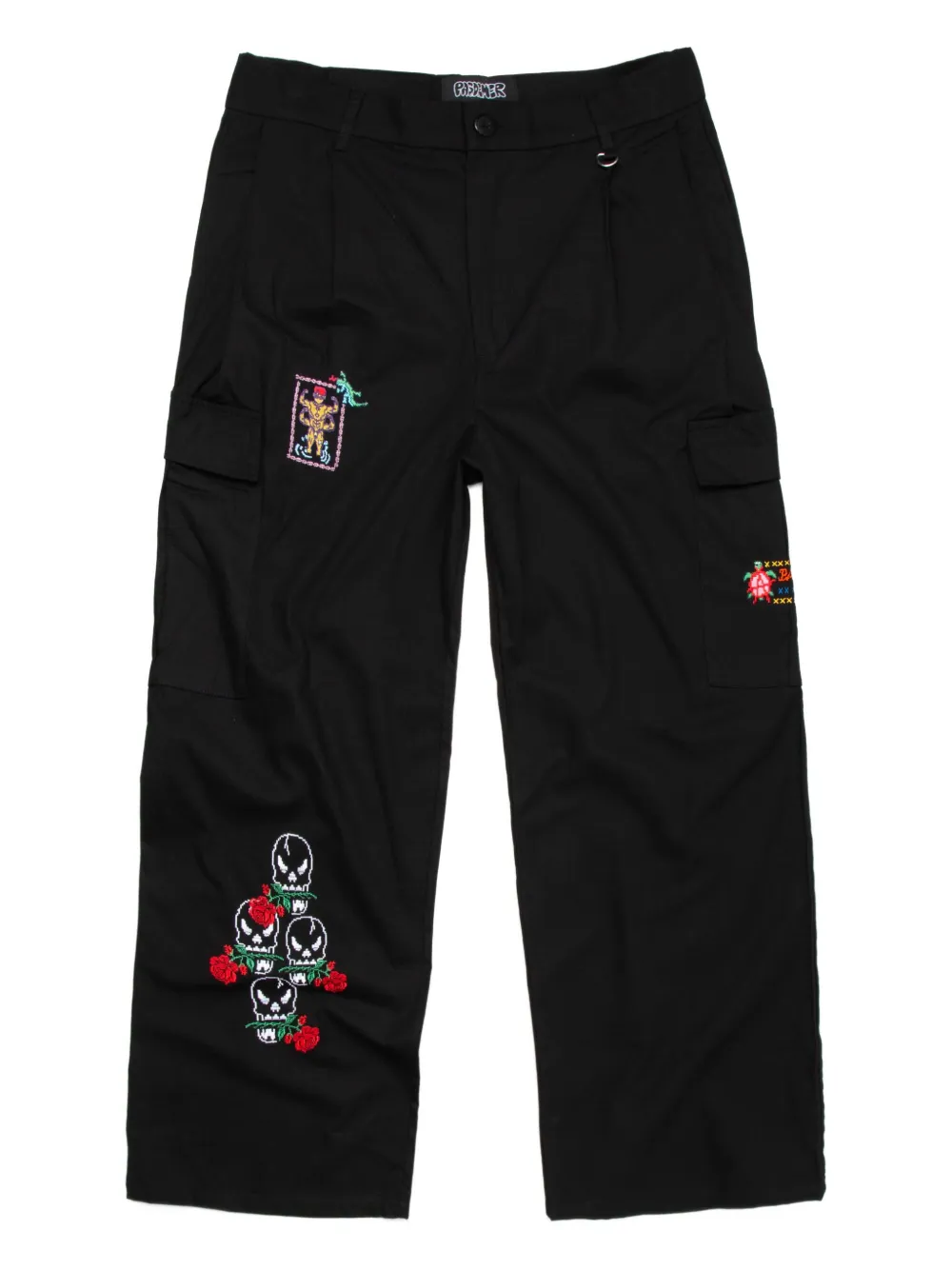 Pas de Mer Cargo broek met borduurwerk Zwart