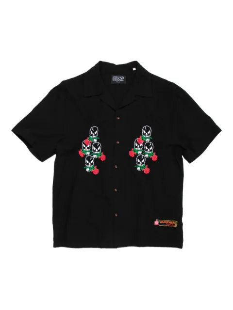 Pas de Mer skull-embroidered cotton-linen shirt