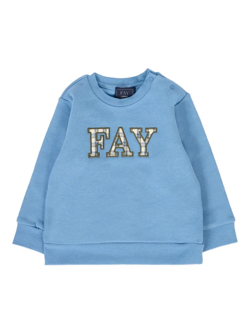 Fay Babies' Plaid-logo Long-sleeves Sweatshirt In Blue