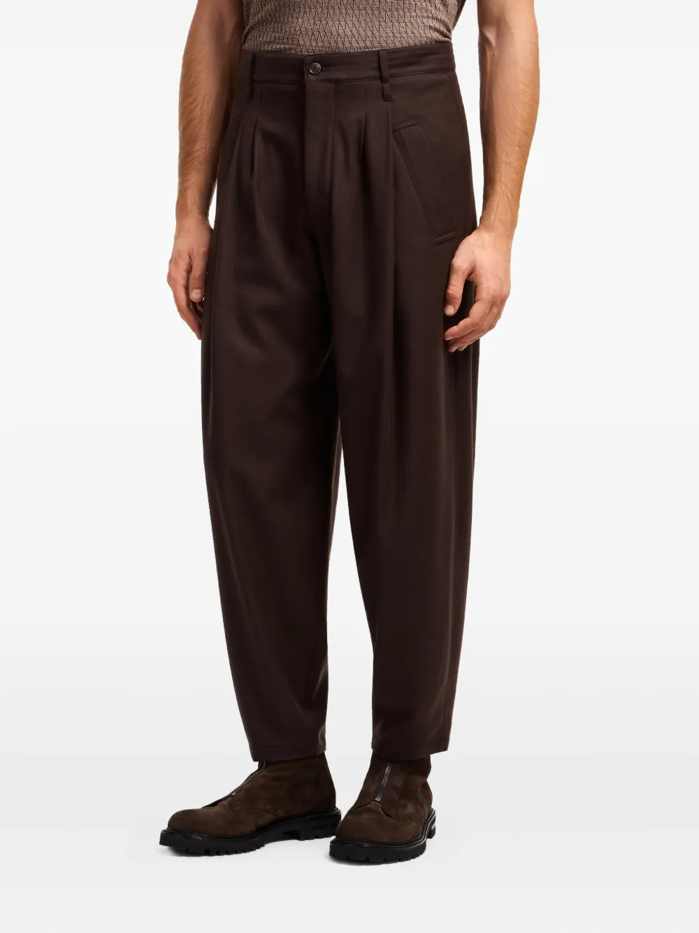 Giorgio Armani Pleated-front Wool Trousers In Brown