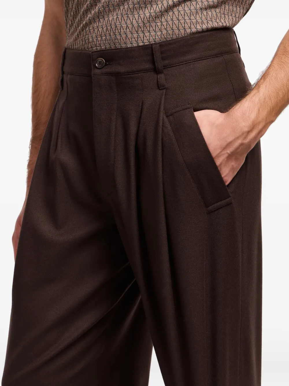 Giorgio Armani Pleated-front Wool Trousers In Brown