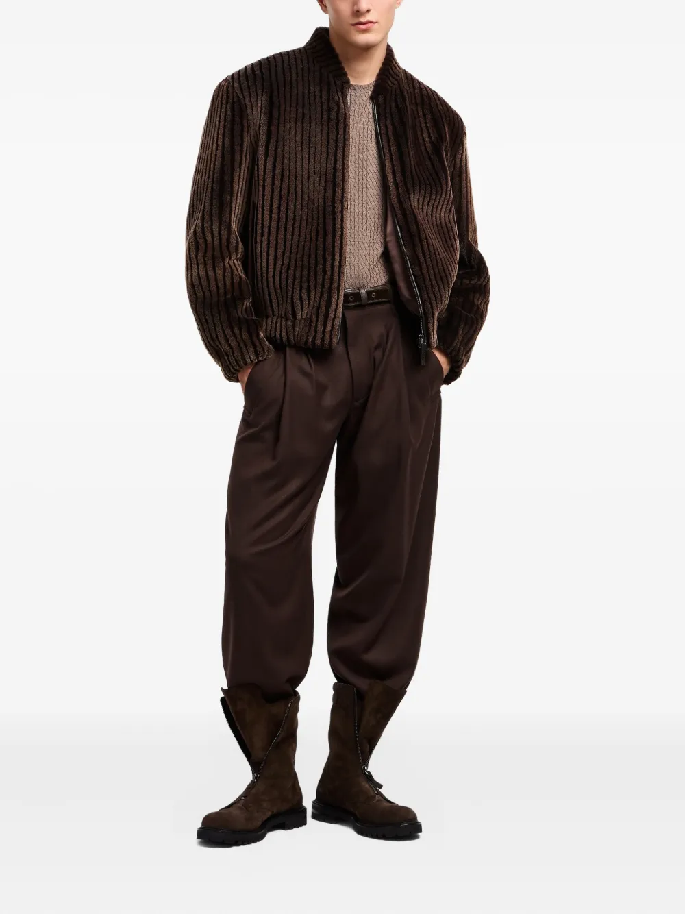Giorgio Armani Pleated-front Wool Trousers In Brown