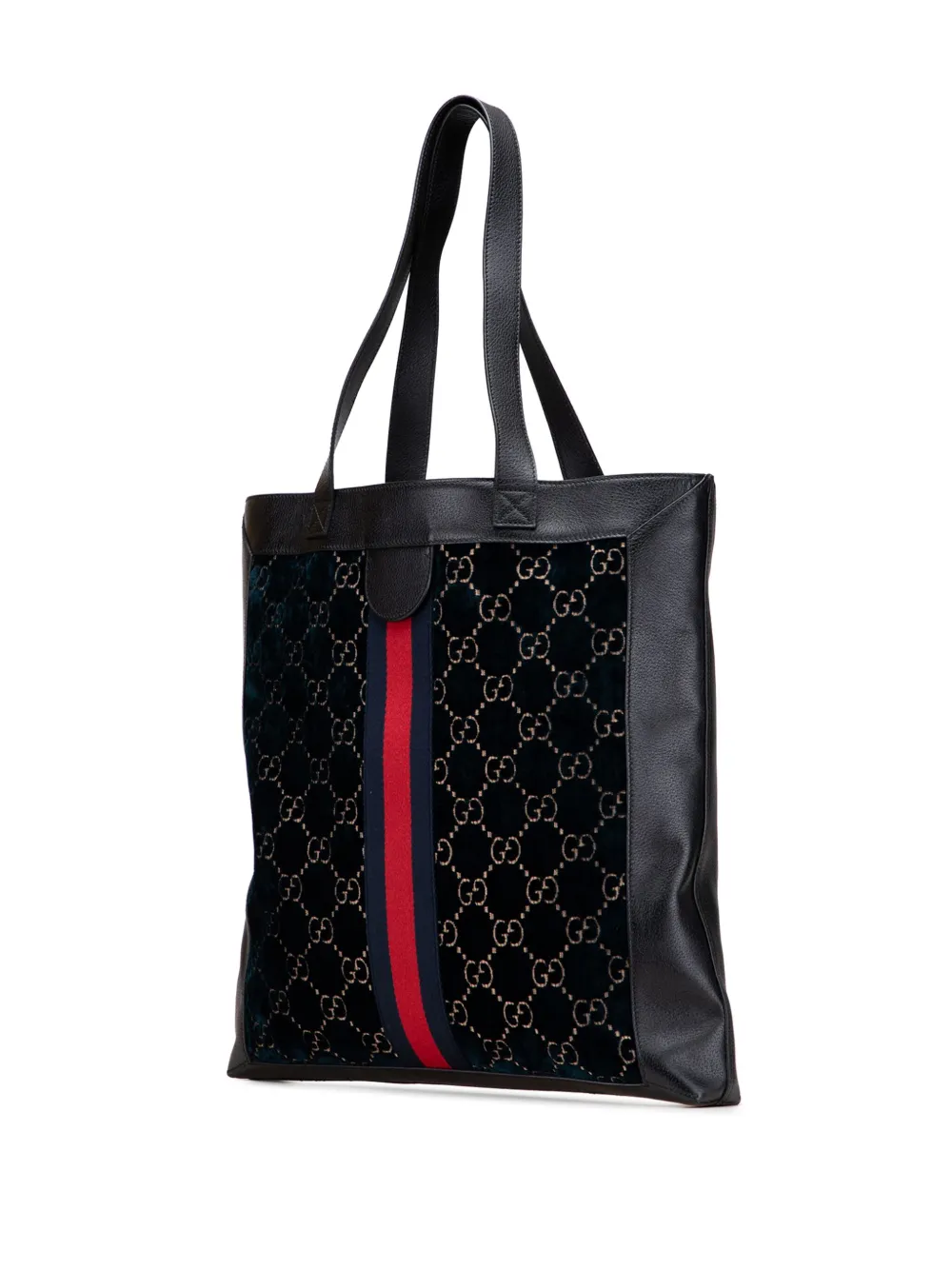 Pre-owned Gucci 2016-2025 Large Gg Velvet Web Ophidia Tote Bag In Blue