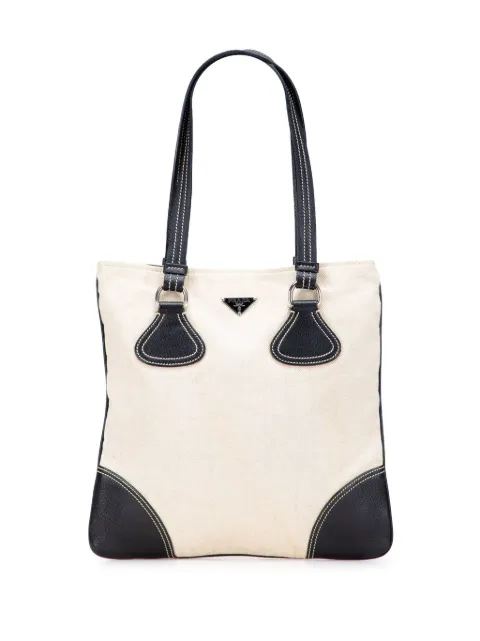 Prada Pre-Owned 2013-2025 Vitello Trimmed Canvas Canapa tote bag