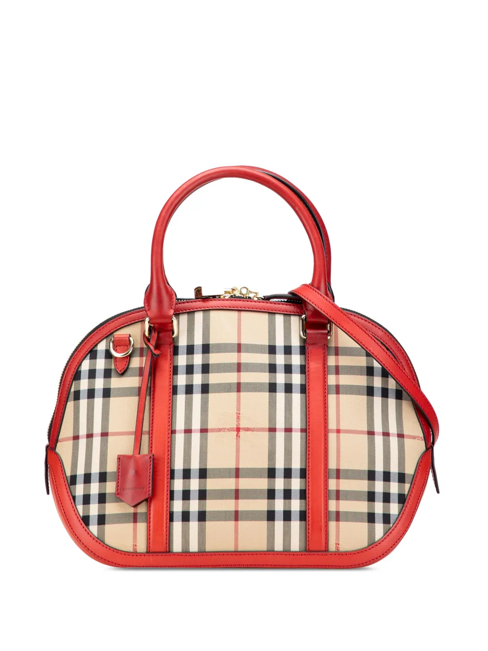 Pre-owned Burberry 2000-2017 Small Haymarket Check Canvas Orchard Bowling Bag Satchel In Orange