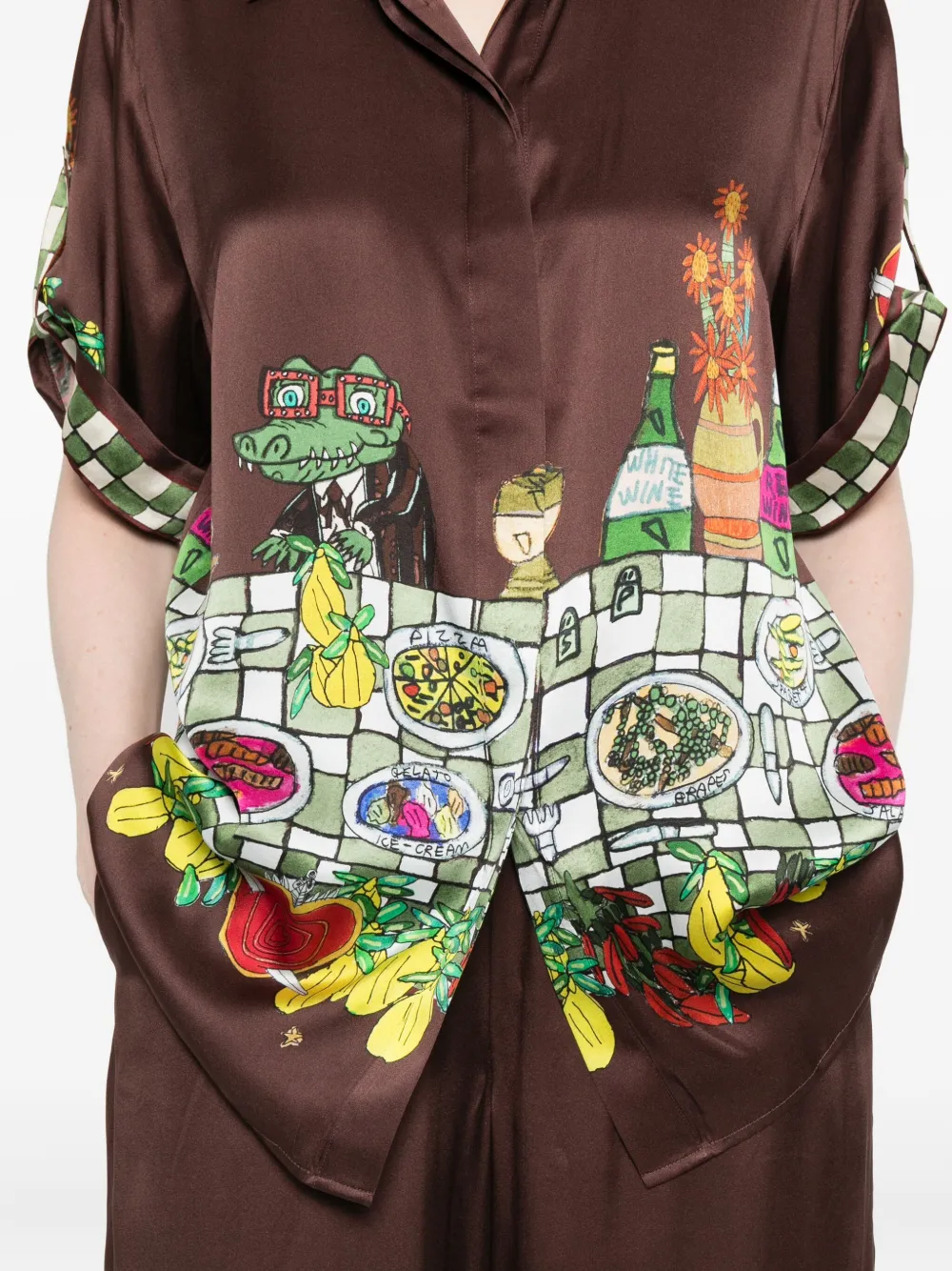 Alemais Fredo Illustration-print Short-sleeve Shirt In Brown