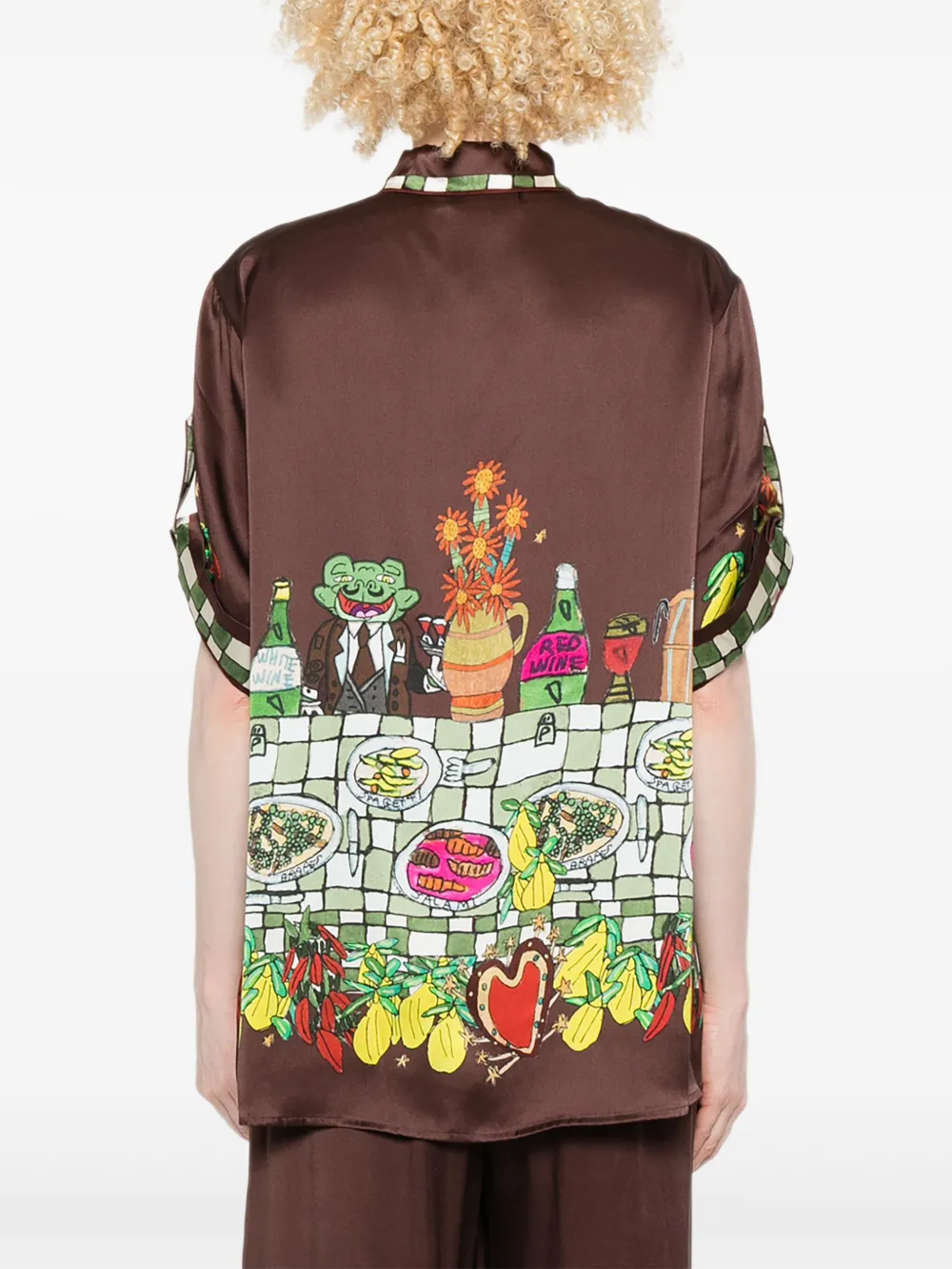 Alemais Fredo Illustration-print Short-sleeve Shirt In Brown