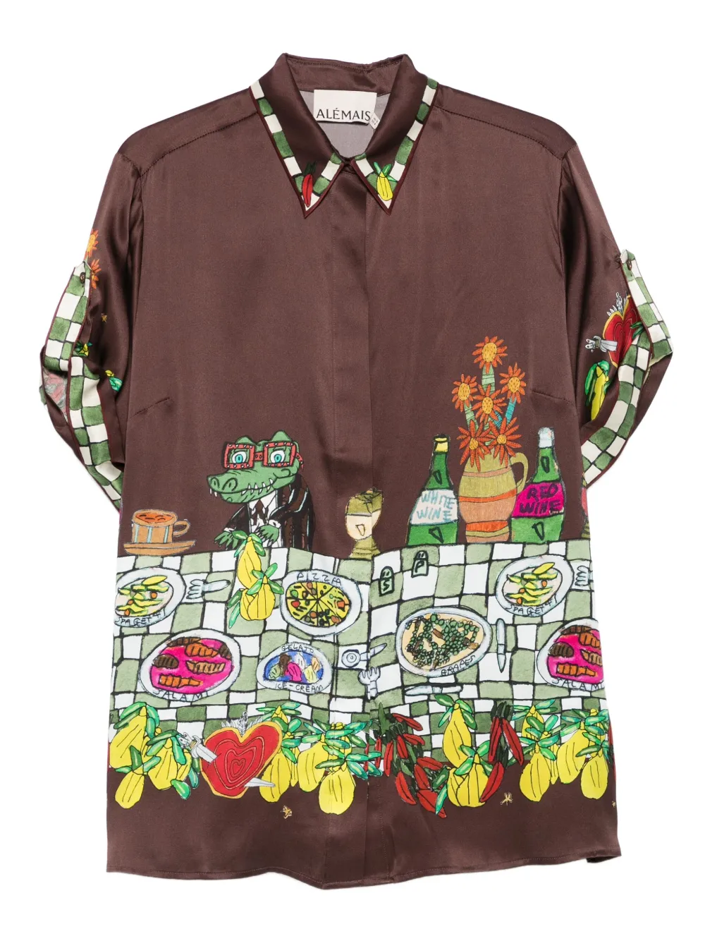 Alemais Fredo Illustration-print Short-sleeve Shirt In Brown