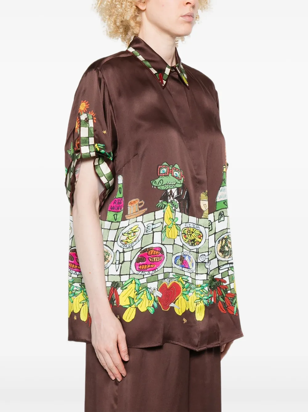 Alemais Fredo Illustration-print Short-sleeve Shirt In Brown