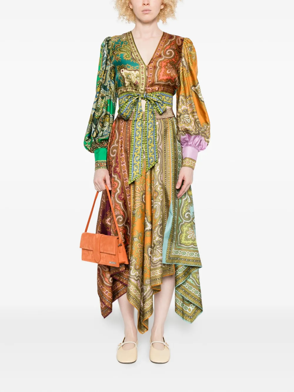 ALEMAIS Clemenza paisley-print asymmetric midi skirt - Oranje