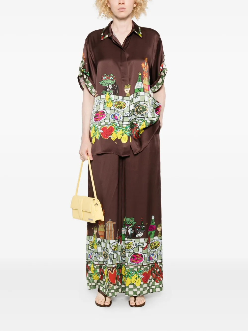 ALEMAIS Broek met trekkoordtaille en print - Bruin