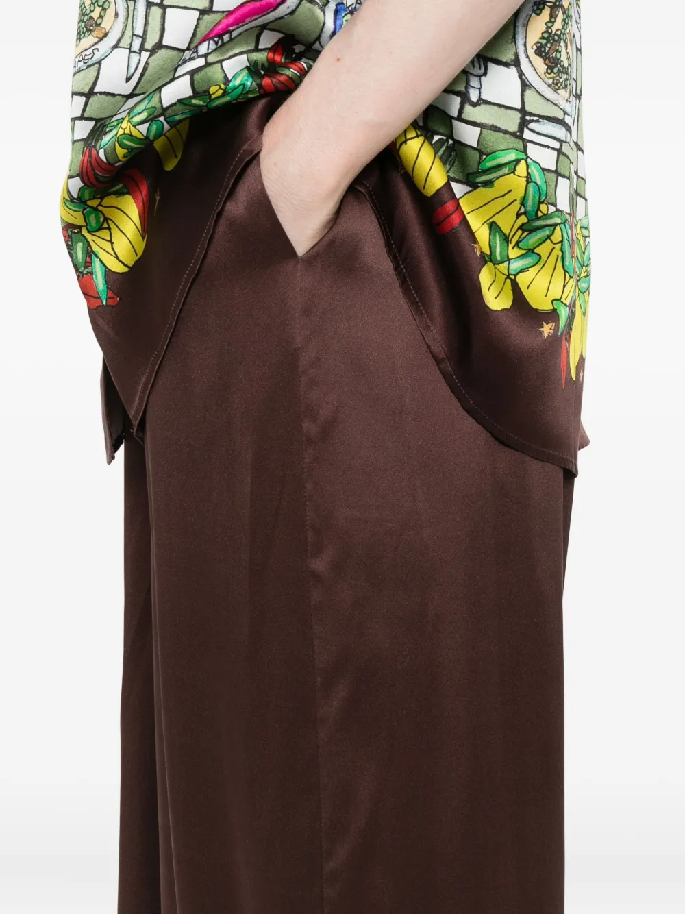 ALEMAIS Broek met trekkoordtaille en print Bruin