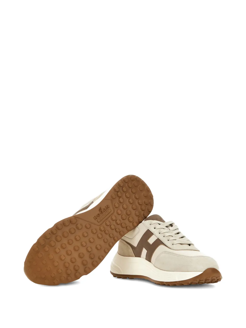 Hogan leather suede lace-up sneakers Neutrals