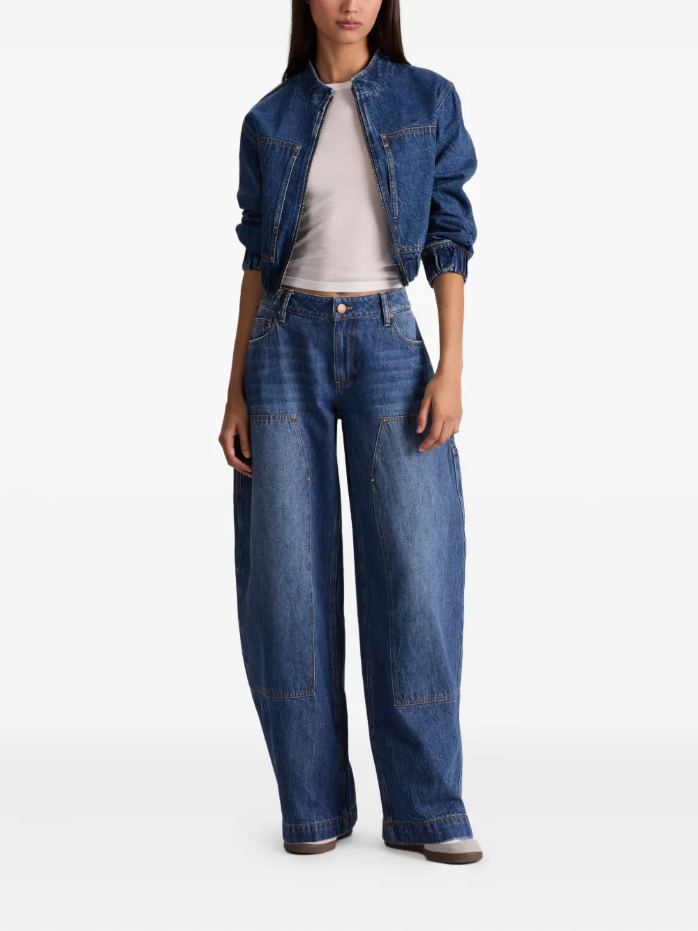 Alice And Olivia Whiskered Cotton Jeans In Blue