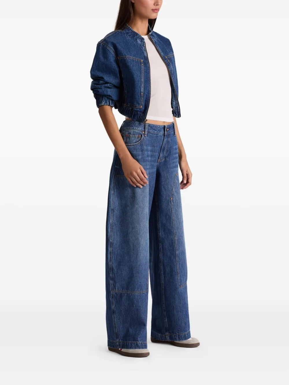 Alice And Olivia Whiskered Cotton Jeans In Blue