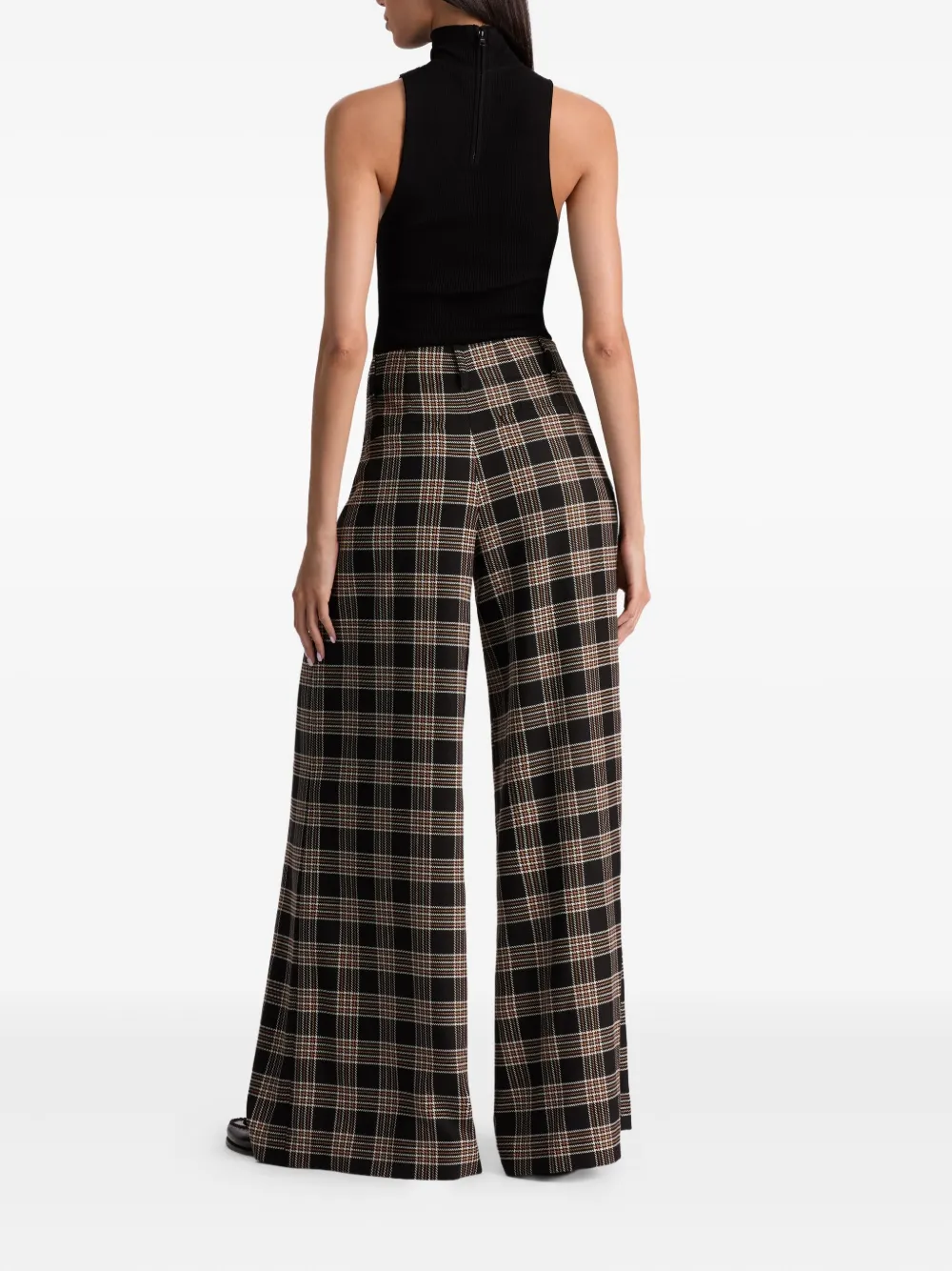 Alice And Olivia Eloise Pleated Check Trousers In Black