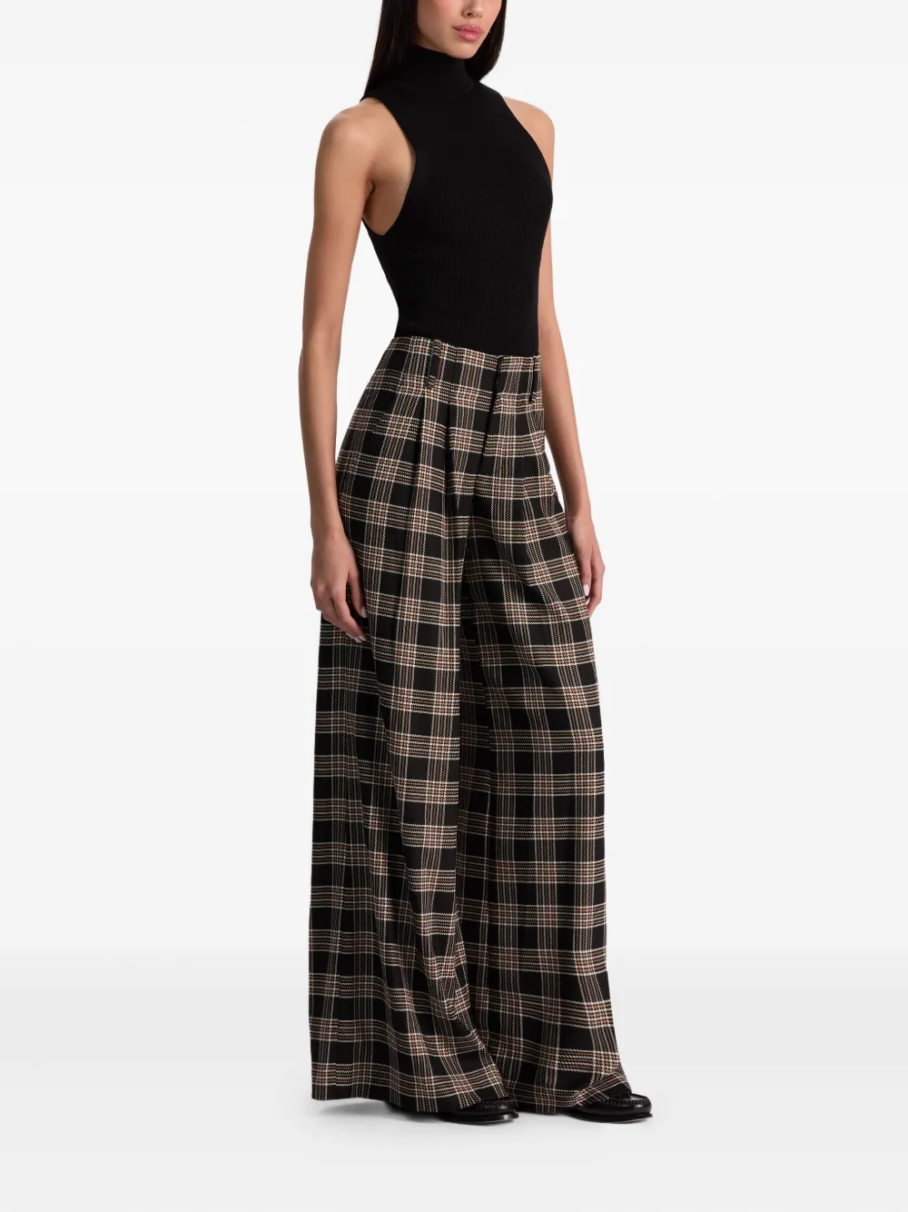 Alice And Olivia Eloise Pleated Check Trousers In Black