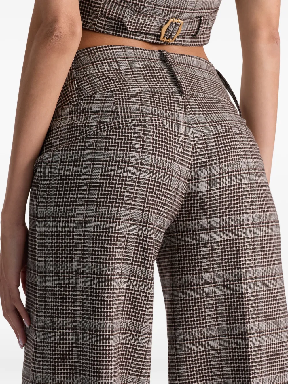 Alice And Olivia Olivia Plaid Low-rise Wide-leg Pants In Brown