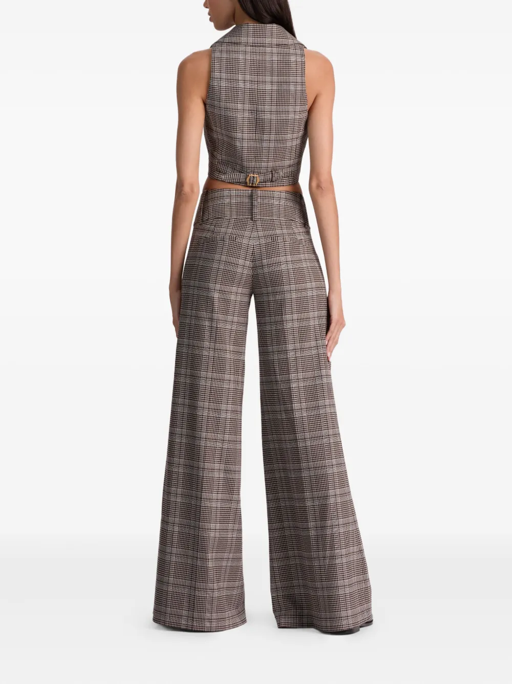 Alice And Olivia Olivia Plaid Low-rise Wide-leg Pants In Brown