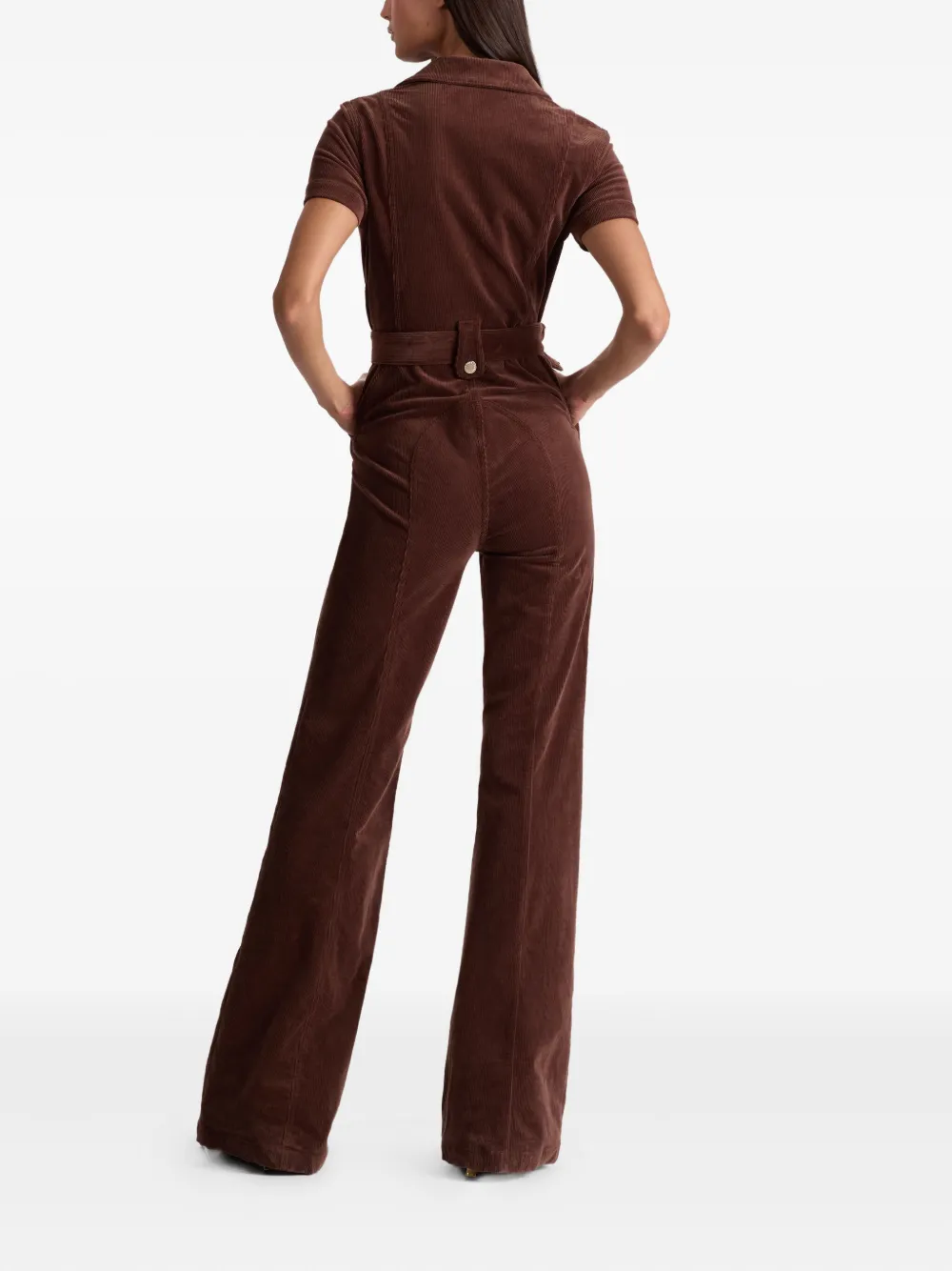 Alice And Olivia Zip-front Corduroy Jumpsuit In Brown
