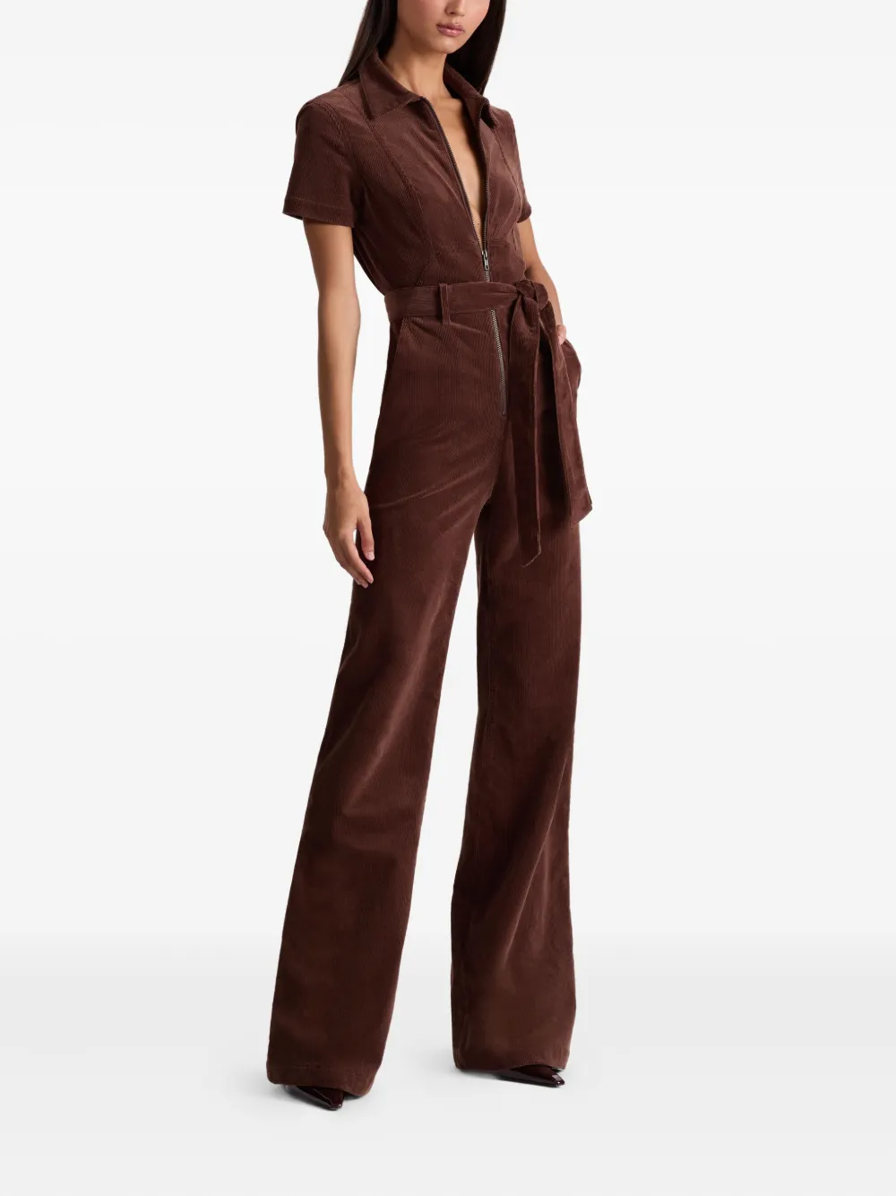 Alice And Olivia Zip-front Corduroy Jumpsuit In Brown