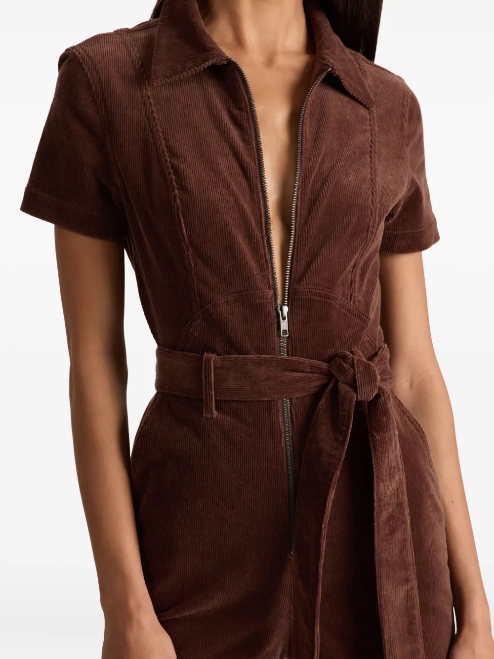 Alice And Olivia Zip-front Corduroy Jumpsuit In Brown