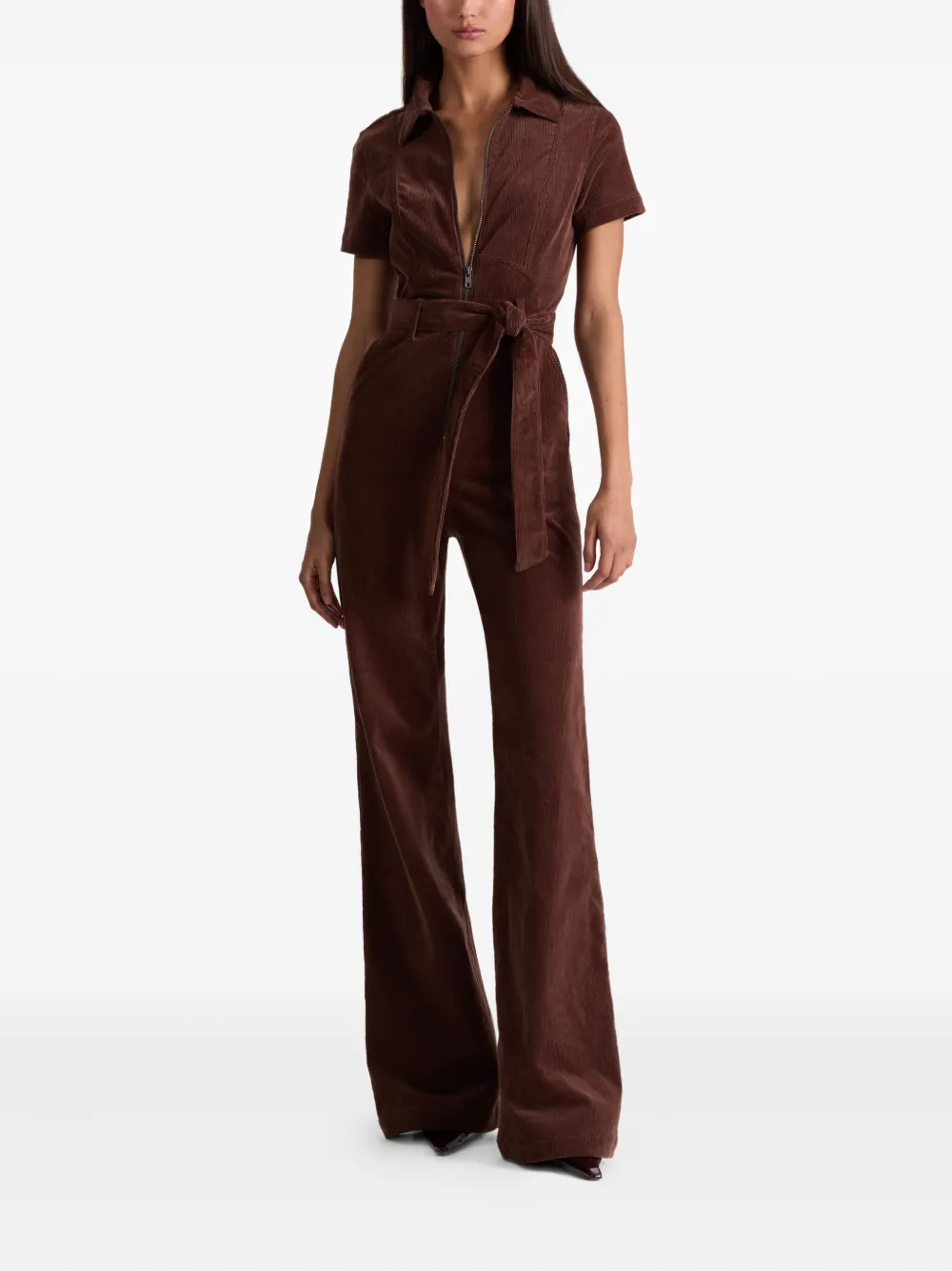 Alice + olivia Ribfluwelen jumpsuit met rits - Bruin