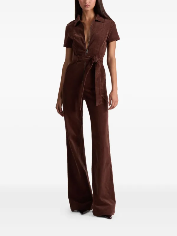 【OJOS】20FW★ Corduroy Jumpsuits Alice + Olivia Gorgeous zip-front Corduroy Jumpsuit | Brown