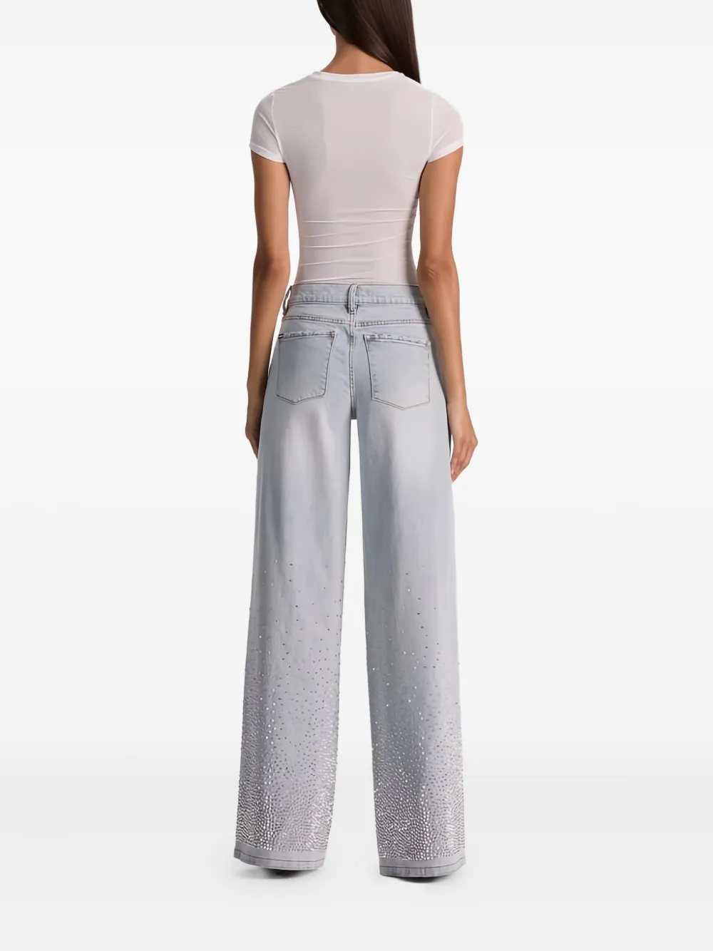 Alice And Olivia Amazing Mid Rise Embellished Jeans In Rock Star Blue In Gray