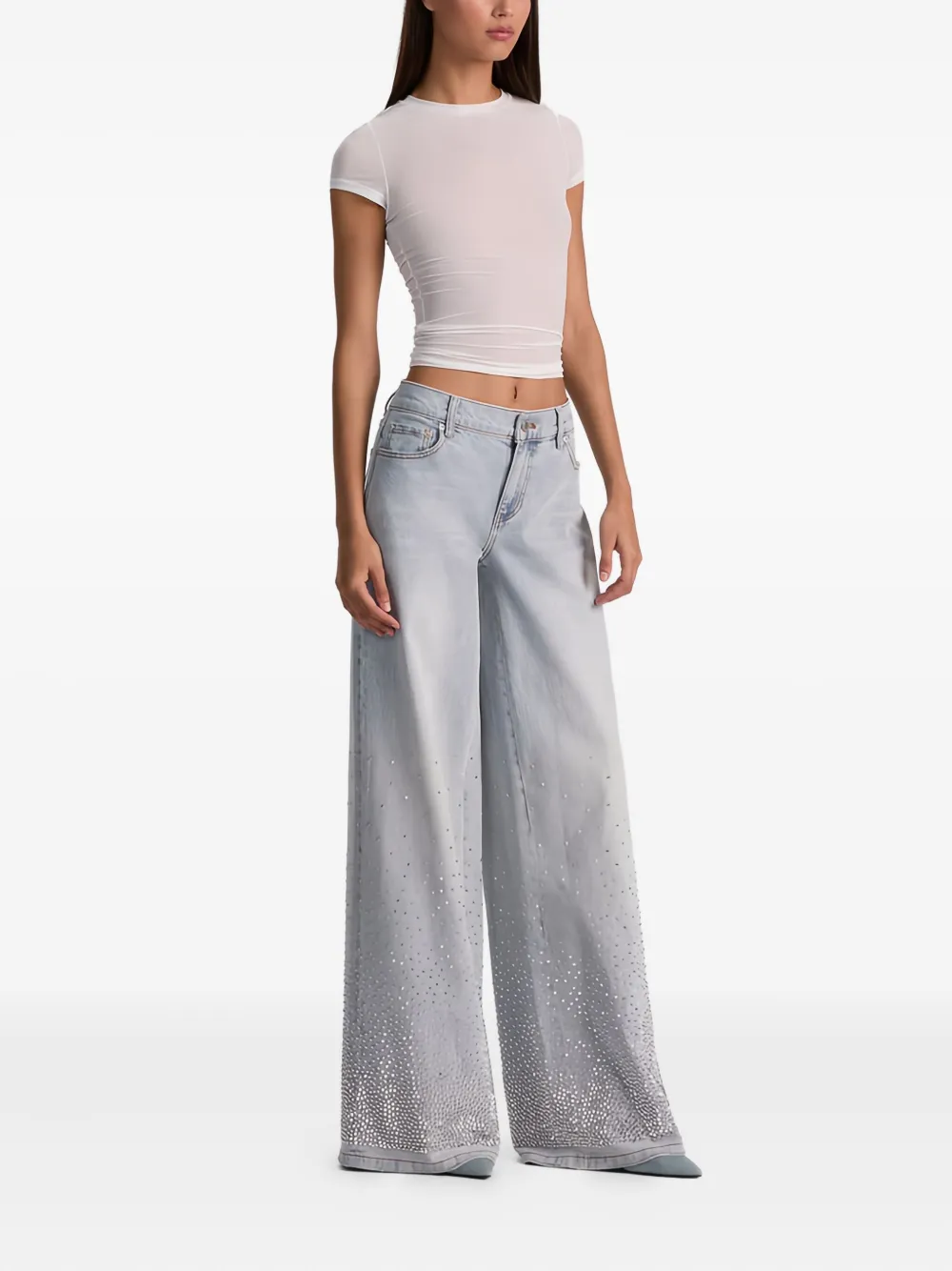 Alice And Olivia Amazing Mid Rise Embellished Jeans In Rock Star Blue In Gray