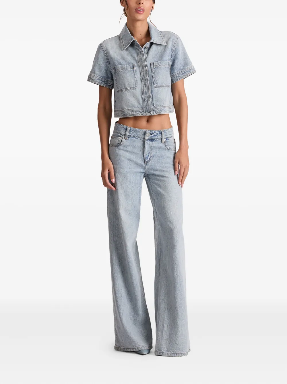 alice + olivia Denim blouse met korte mouwen Grijs