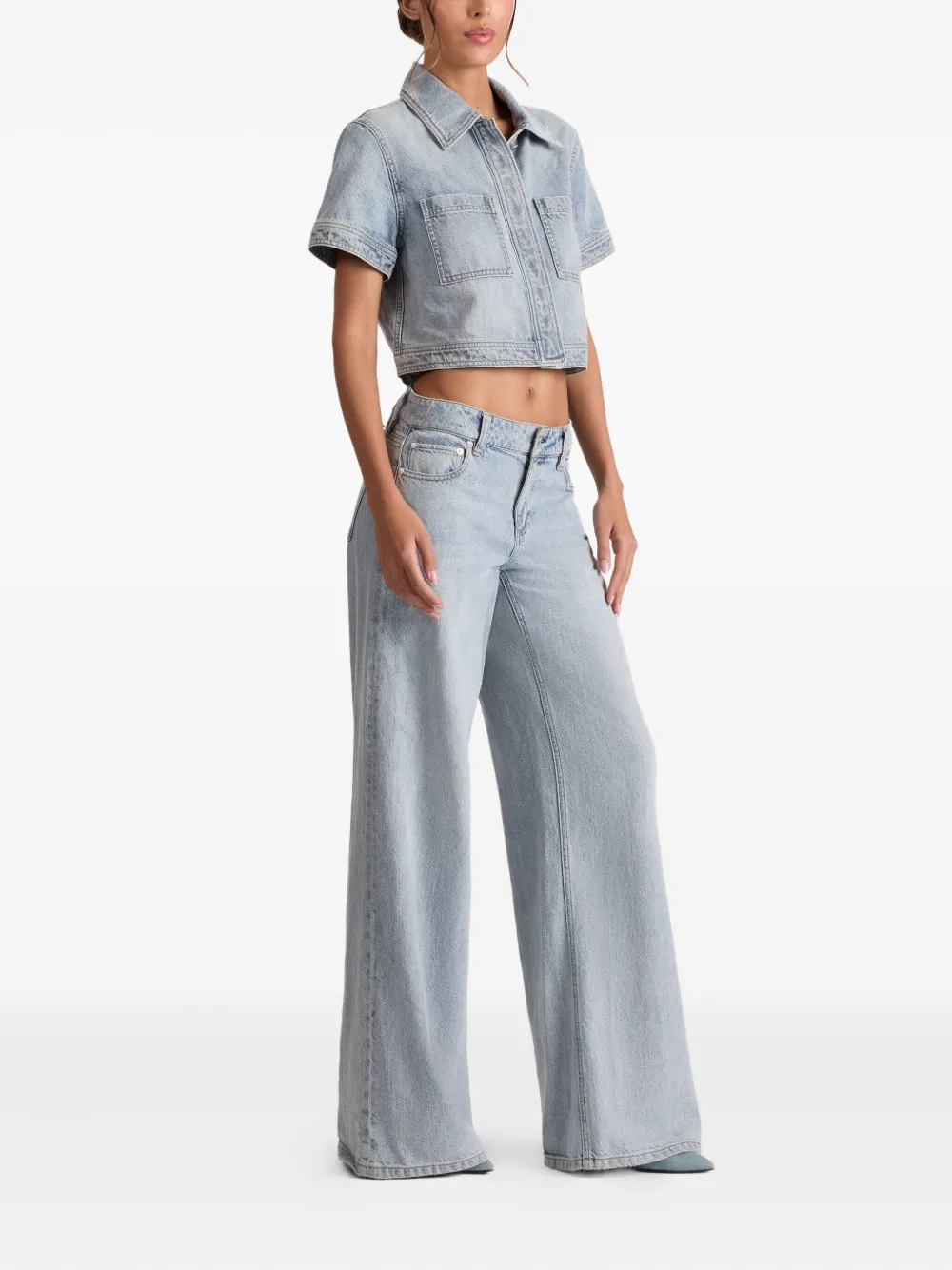 alice + olivia Denim blouse met korte mouwen Grijs