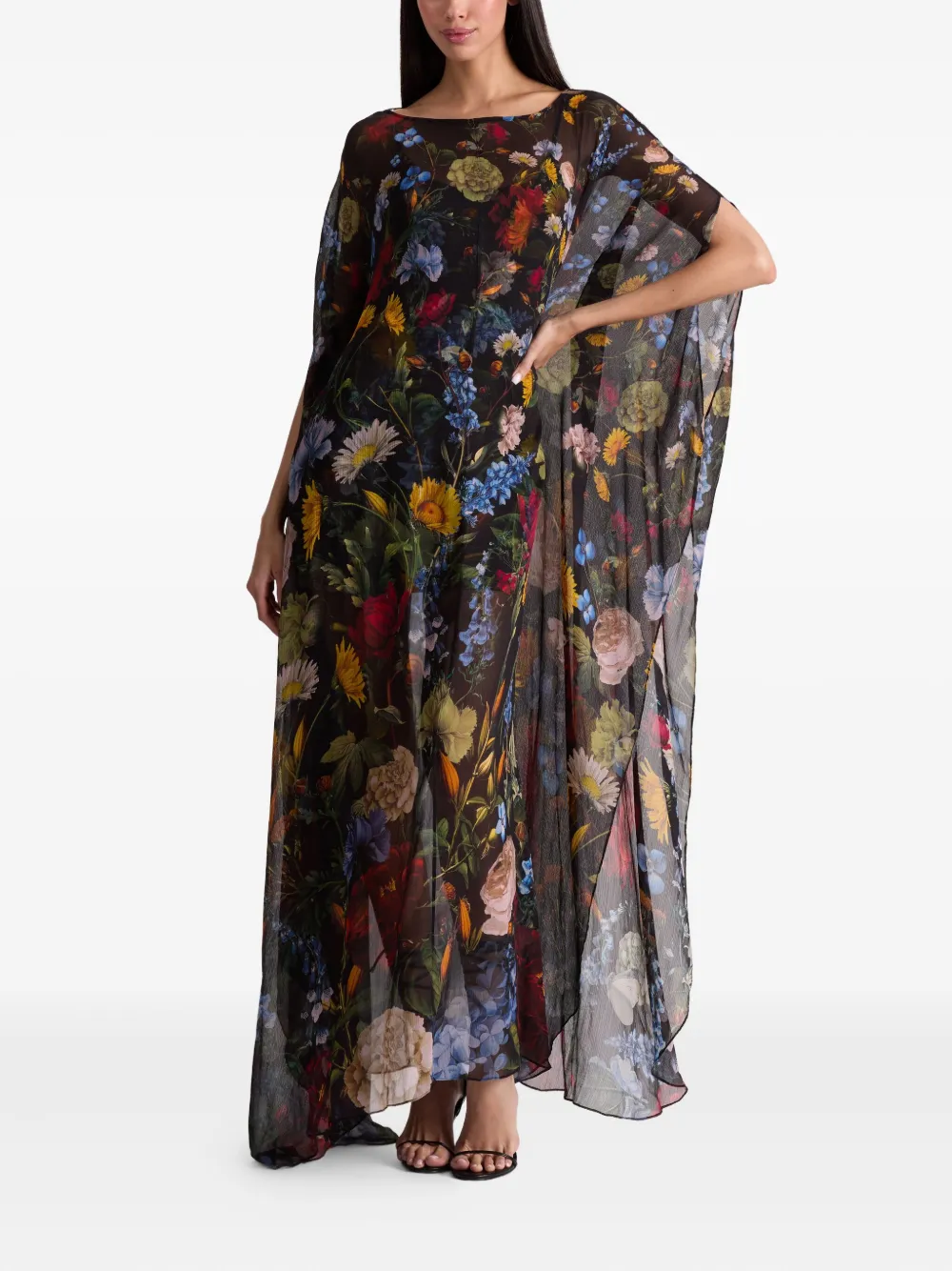 Alice + olivia floral-print cape maxi dress - Zwart