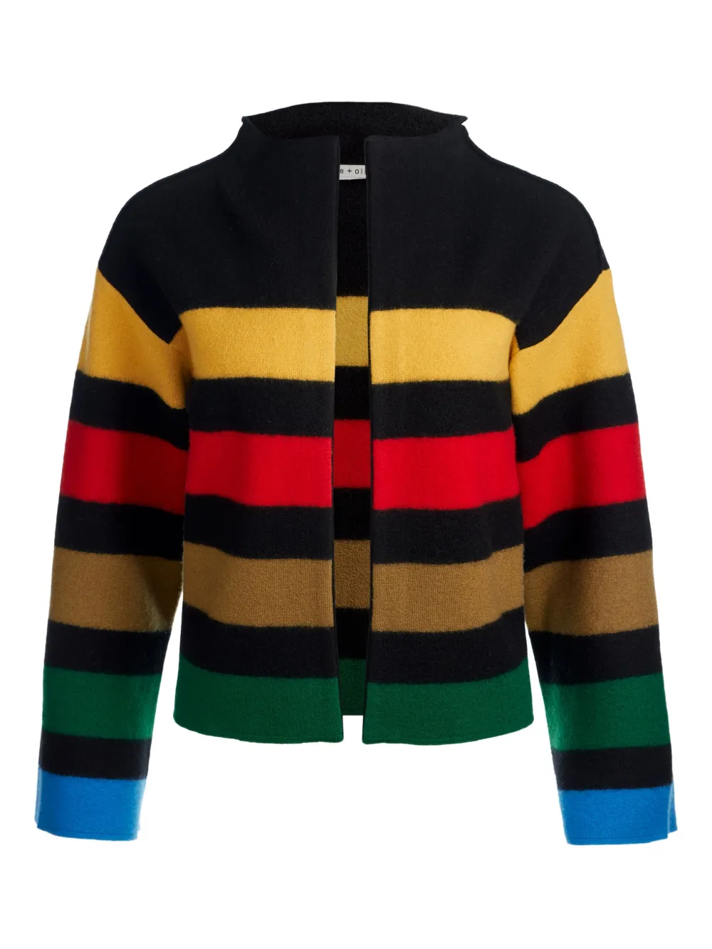 Alice And Olivia Striped Collared Sweater Jacket In Black