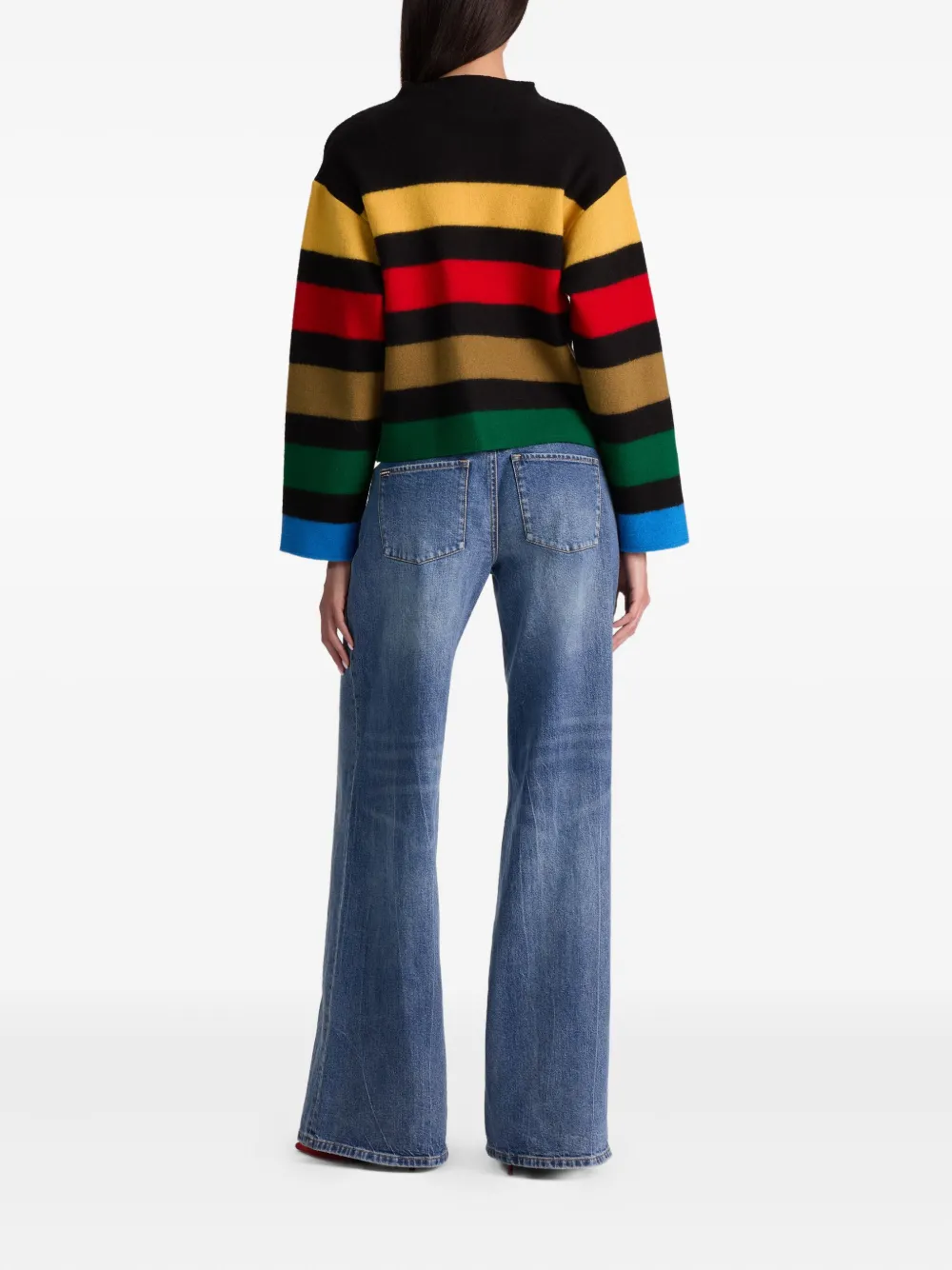 Alice And Olivia Striped Collared Sweater Jacket In Black