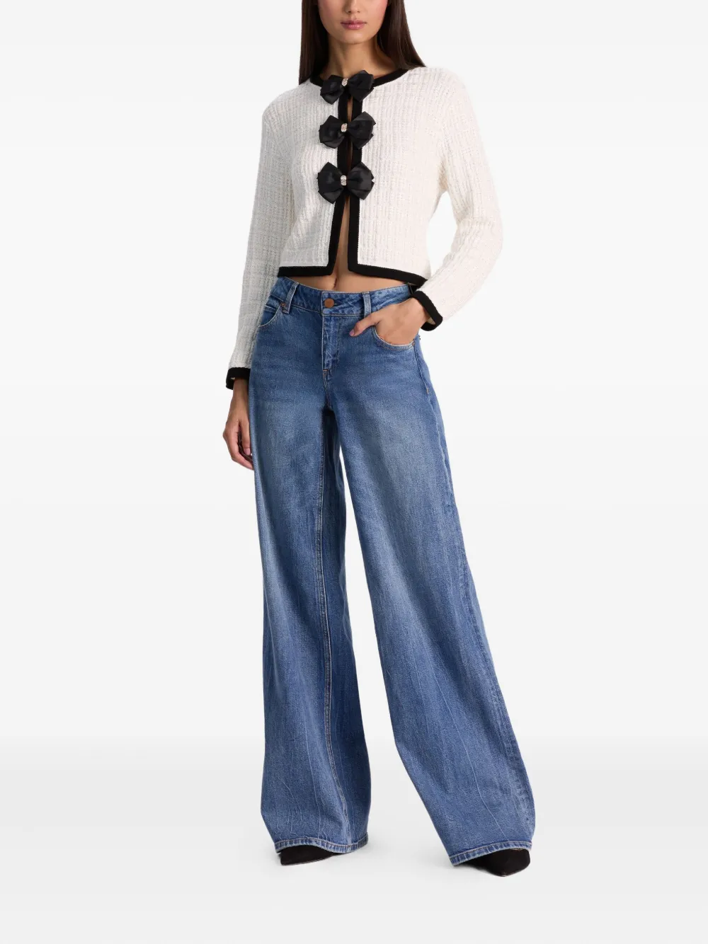 Alice And Olivia Bow-detail Cardigan In White