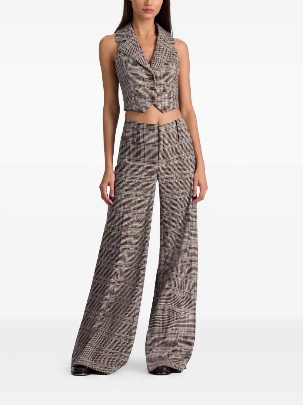 Alice And Olivia Donna Checked Waistcoat In Brown