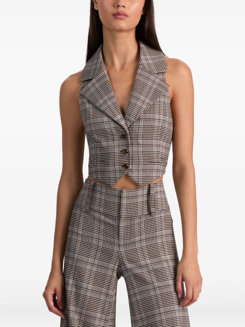 Alice And Olivia Donna Checked Waistcoat In Brown
