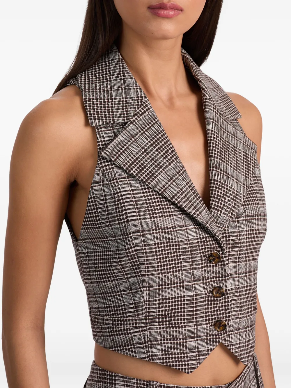 Alice And Olivia Donna Checked Waistcoat In Brown