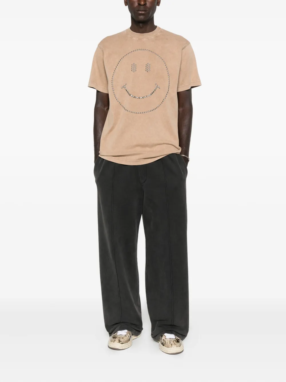 Moschino T-shirt verfraaid met kristallen en smiley face - Beige