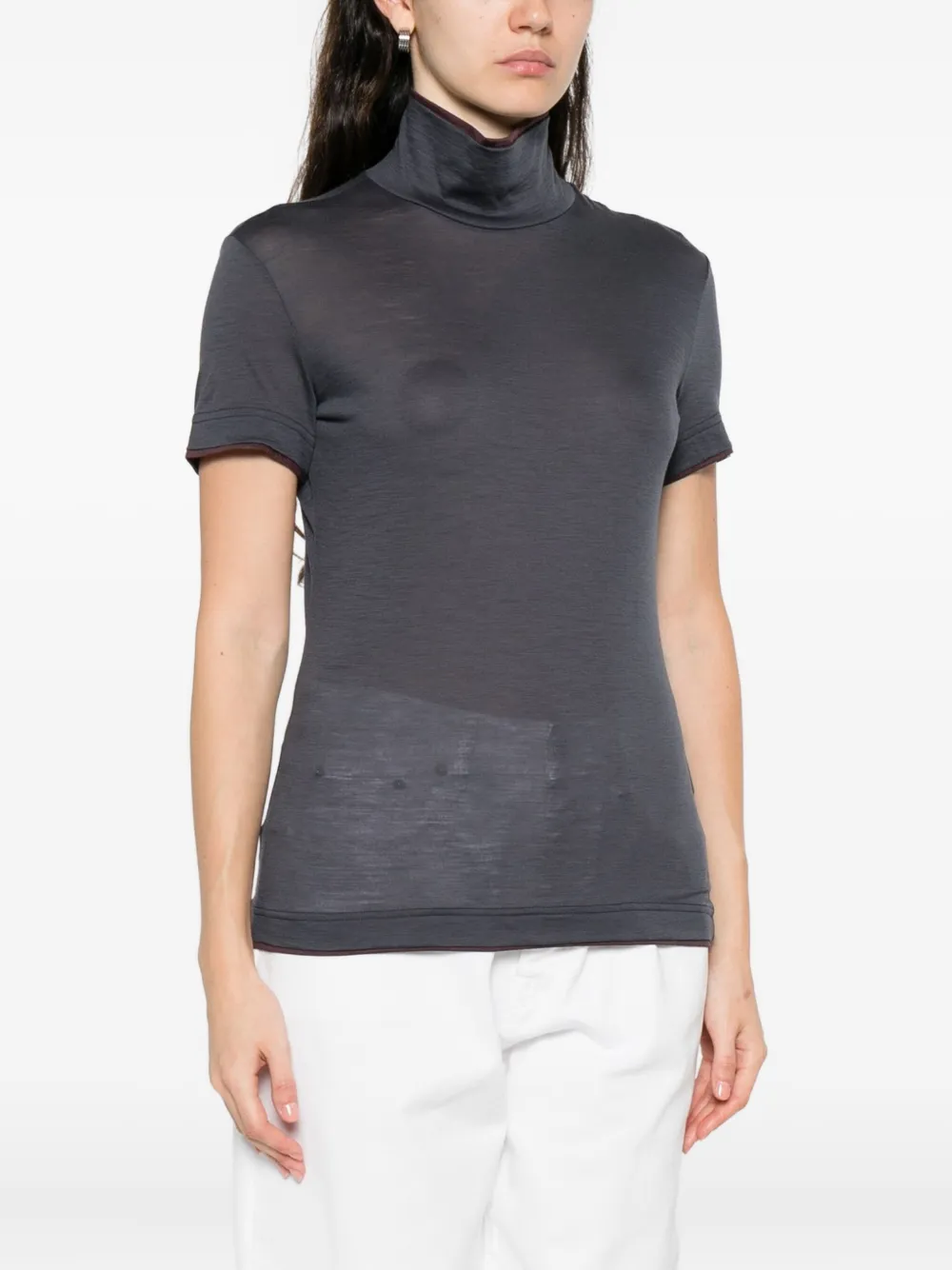 Eleventy High-neck Short-sleeve Top In Gray