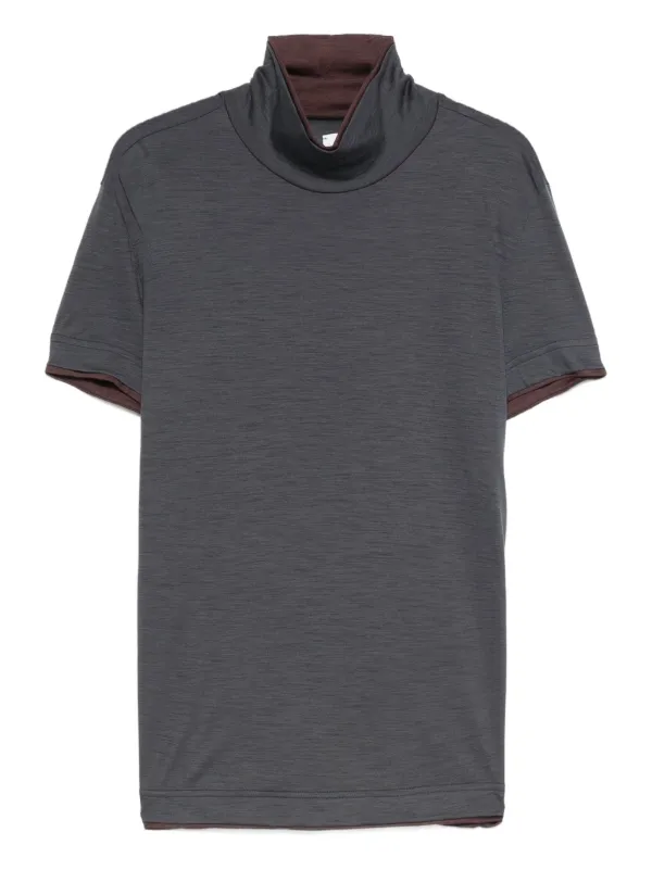 Eleventy High-neck Short-sleeve Top in Grey