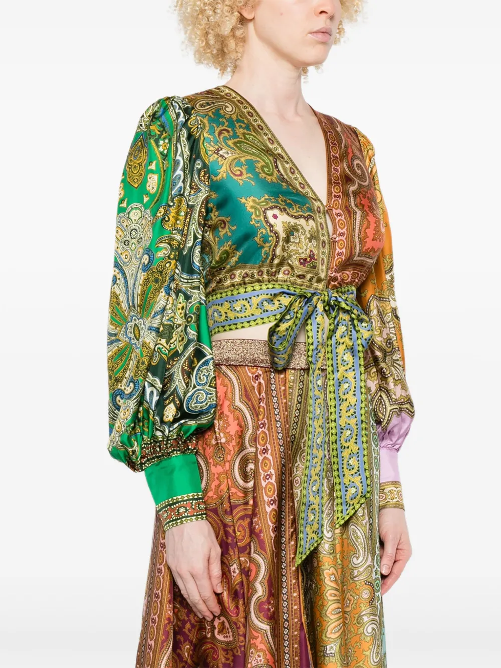 ALEMAIS Top met paisley-print en gestrikte voorkant Groen
