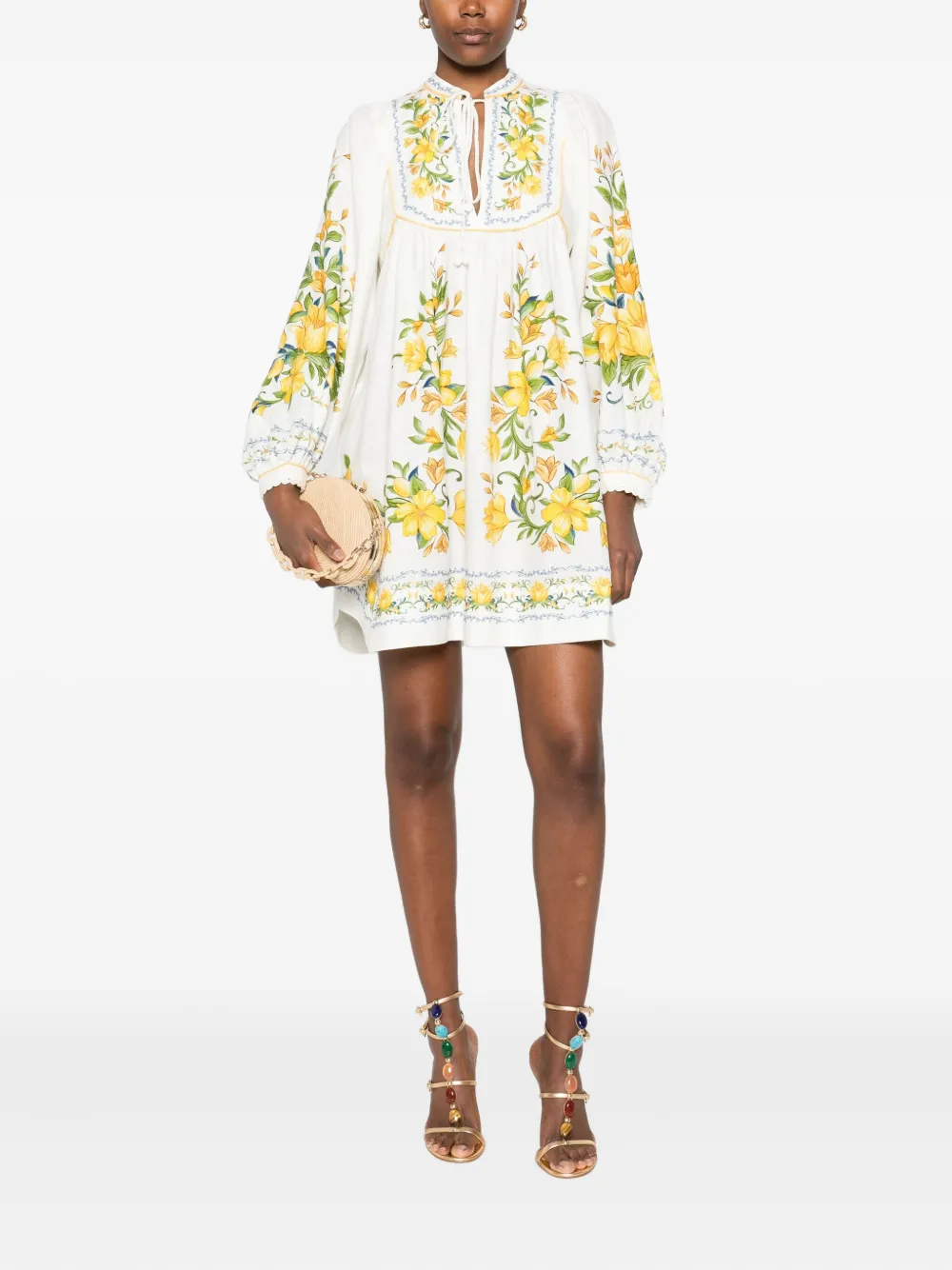 FARM Rio Midi-jurk met geborduurde bloemen - Wit