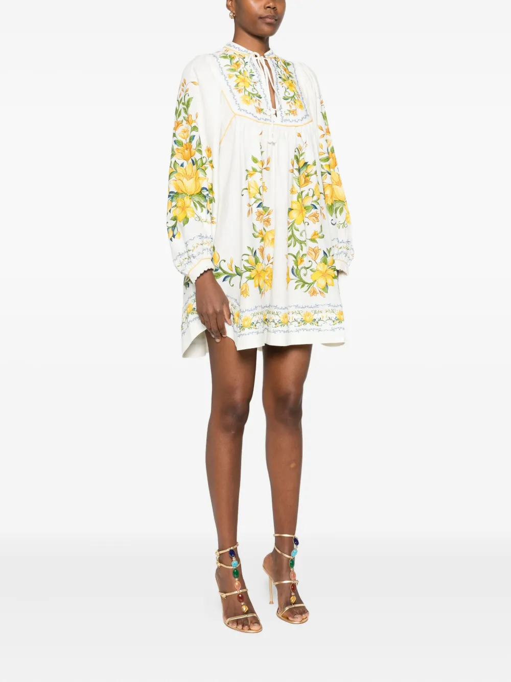 FARM Rio Midi-jurk met geborduurde bloemen Wit