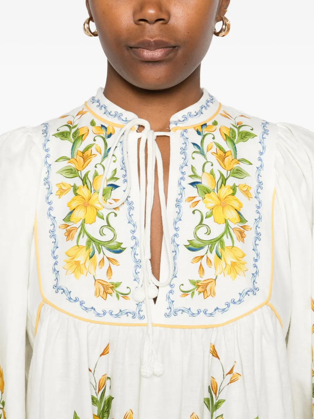 FARM Rio Midi-jurk met geborduurde bloemen Wit