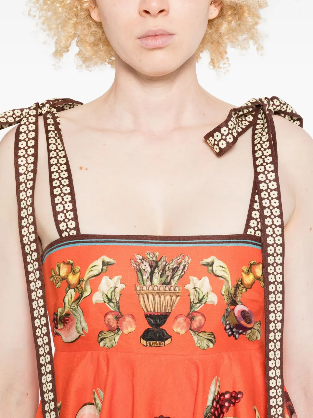 ALEMAIS Rocco mini-jurk met fruitprint en gestrikt bandje Oranje
