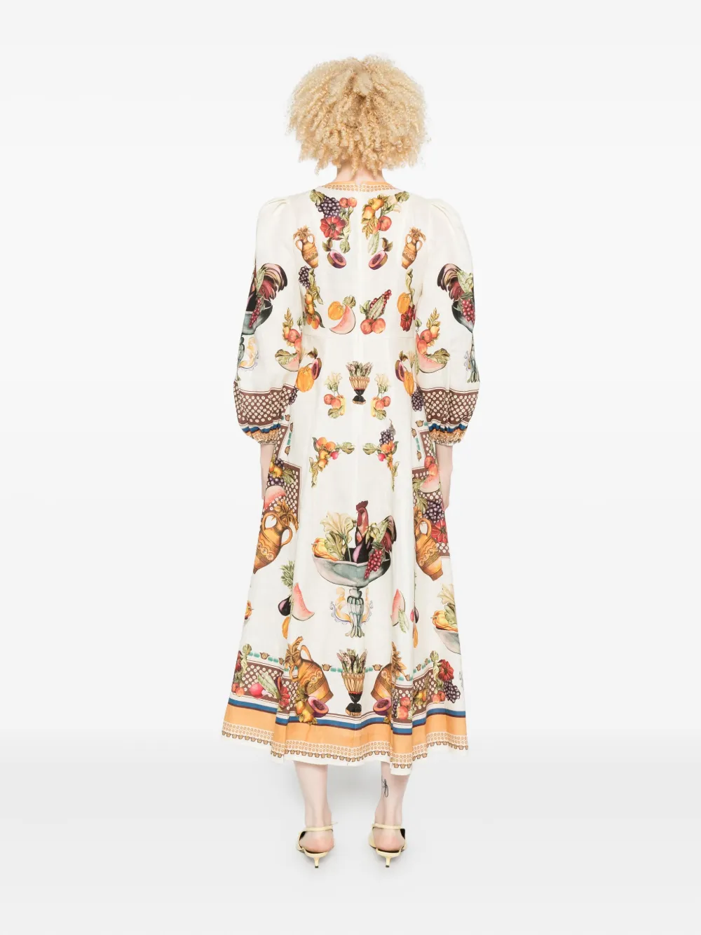Alemais Mercado Fruit-print Puff-sleeve Midi Dress In Multi