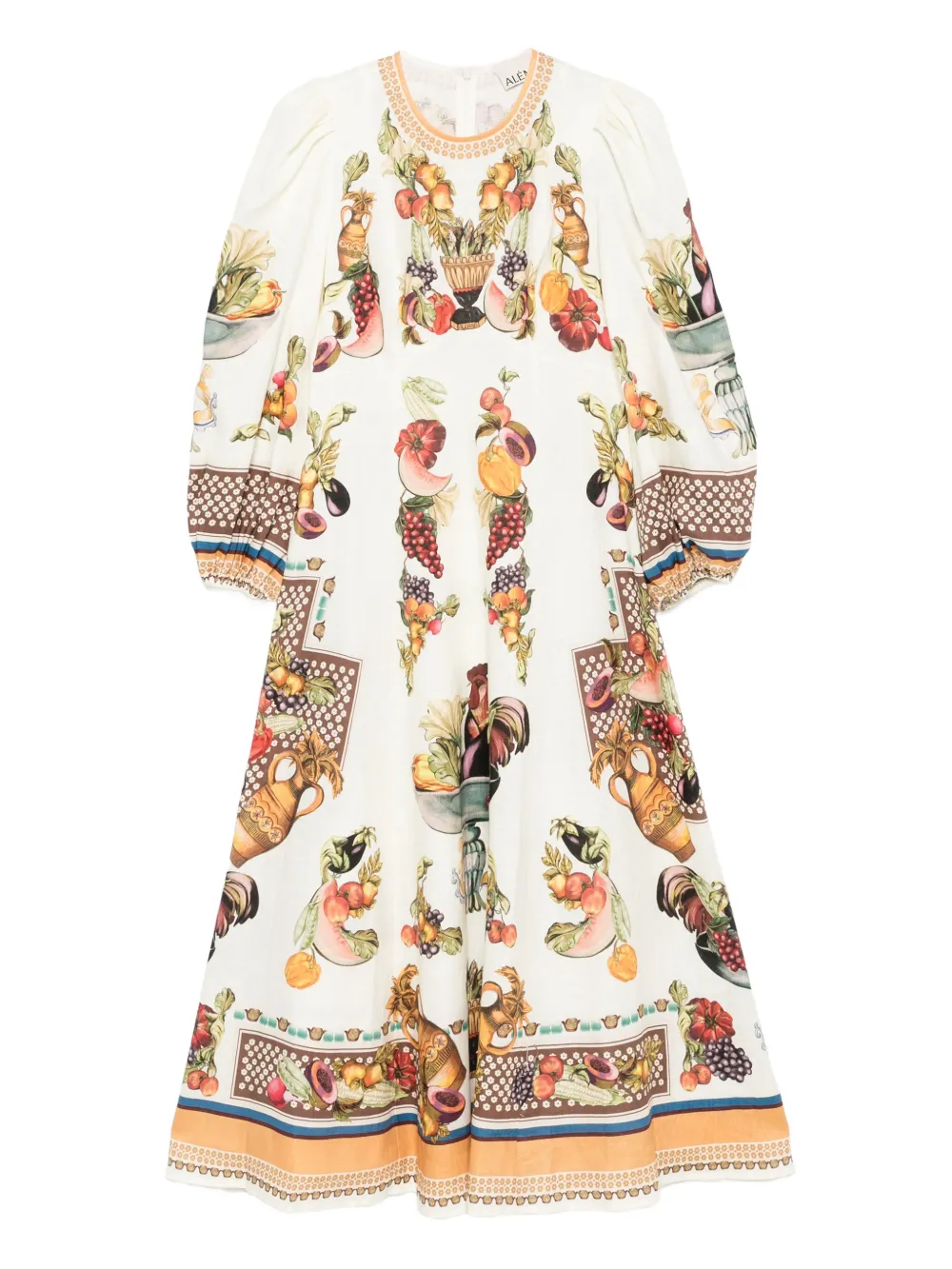 ALEMAIS Mercado fruit-print puff-sleeve midi dress | White | Image 1
