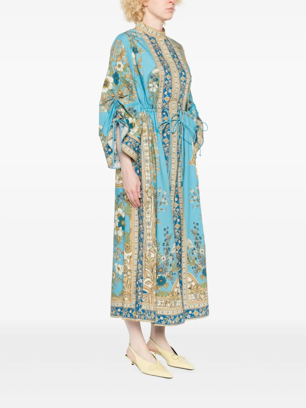 Alemais Cassie Pool Floral-print Drawstring Midi Dress In Blue